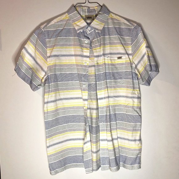 Vans Button Down Shirt Men L Large Striped Short Sleeve Cotton - Picture 1 of 1